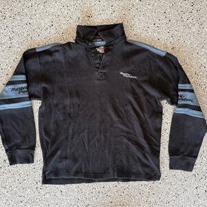 Harley-Davidson Black and Blue Knit Pullover Sweatshirt with Embroidered Logo